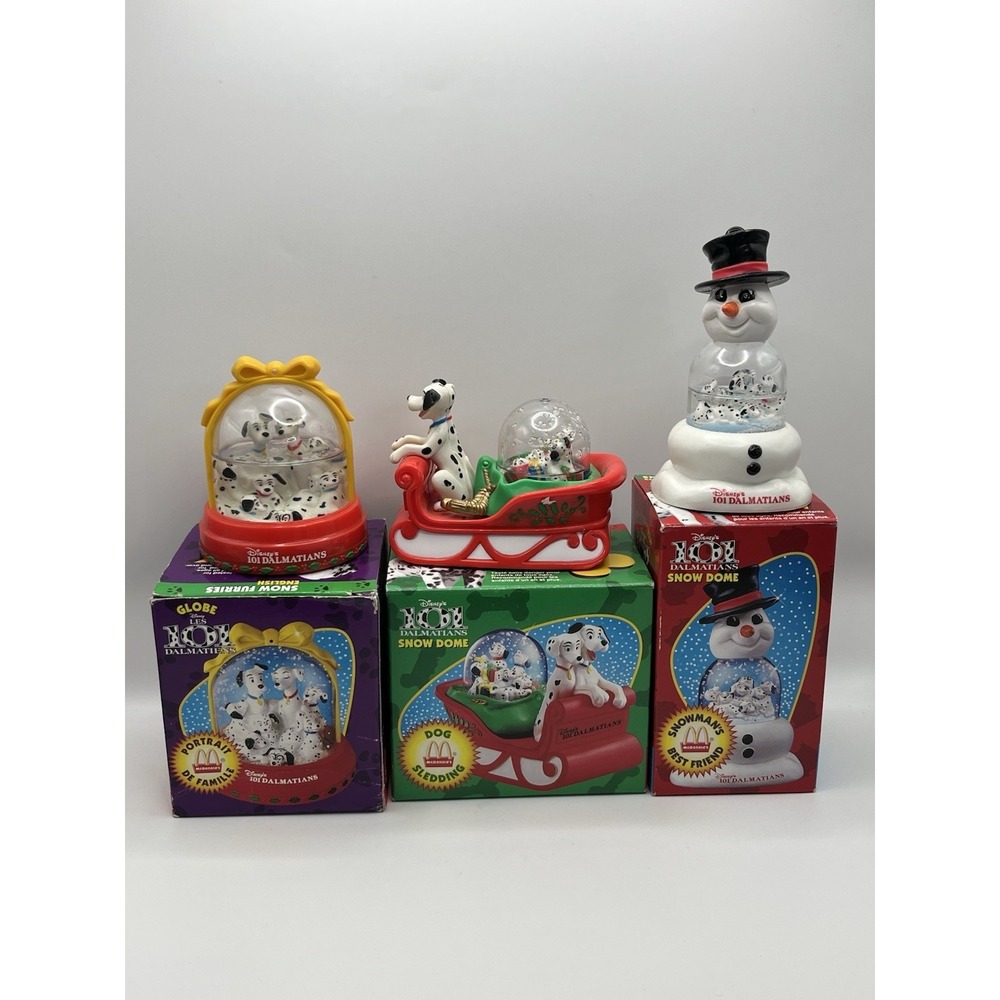 McDonald's Disney 101 Dalmatians Snow Dome 1996 Lot of 3 Original Boxes sledding